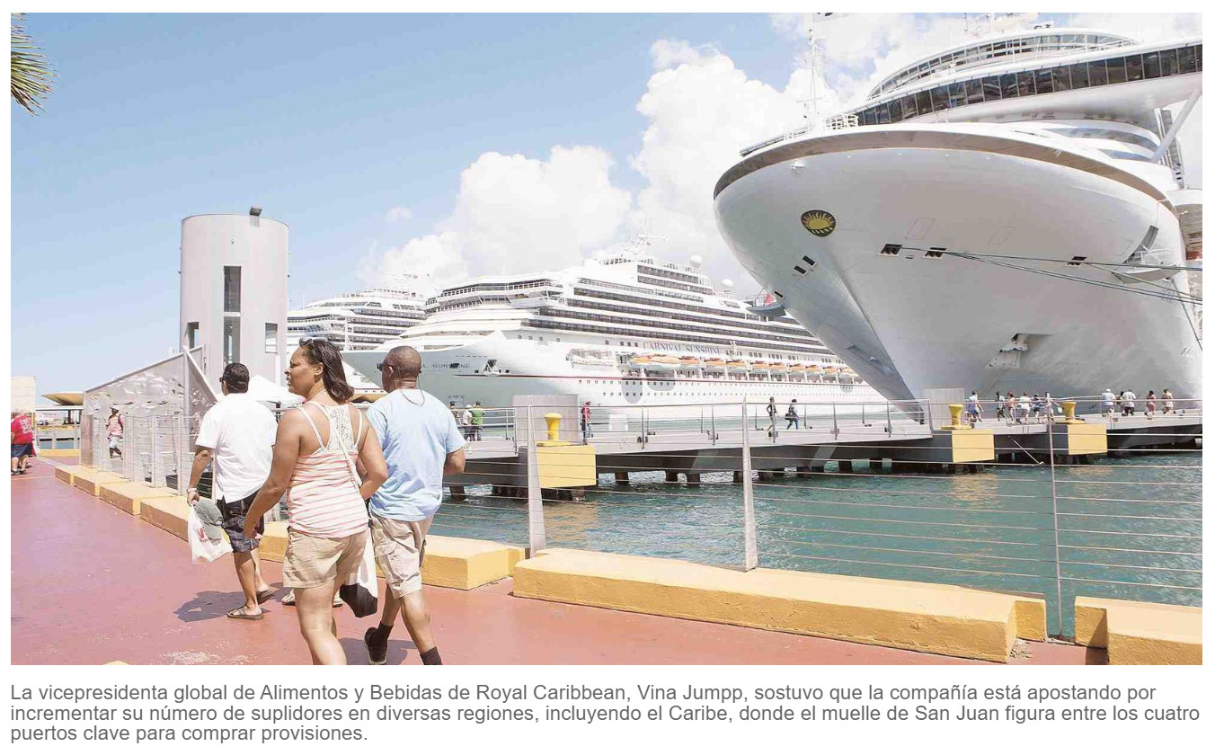 Destacan potencial de Puerto Rico para suplir productos a los cruceros Royal Caribbean cuenta con cinco suplidores en la isla, entre los que se encuentra Tres Monjitas jueves, 7 de septiembre de 2023 - 7:00 p.m. Por José Orlando Delgado Rivera